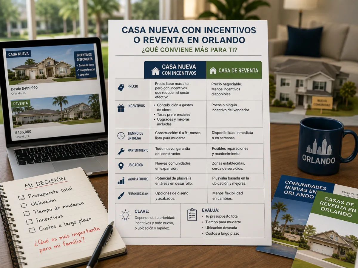 Casa nueva con incentivos o reventa en Orlando