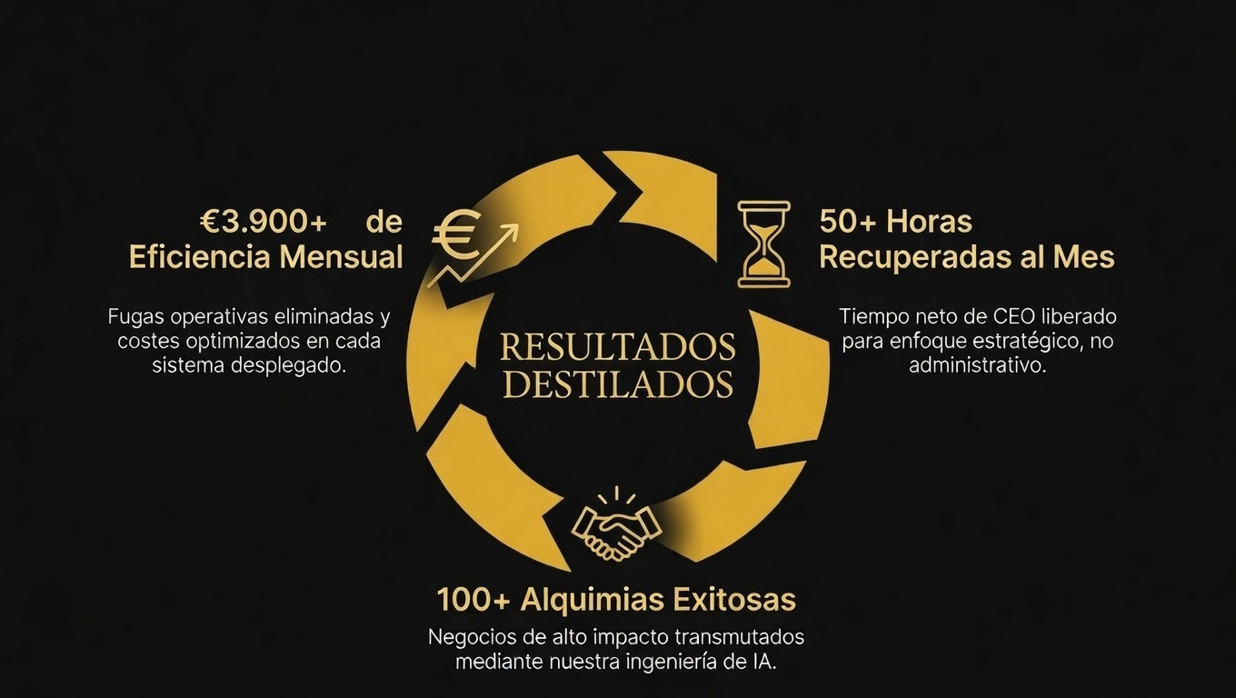 Resultados de automatización con IA de Alquimia Flow: ahorro de 3.900€ y 50 horas mensuales para negocios.