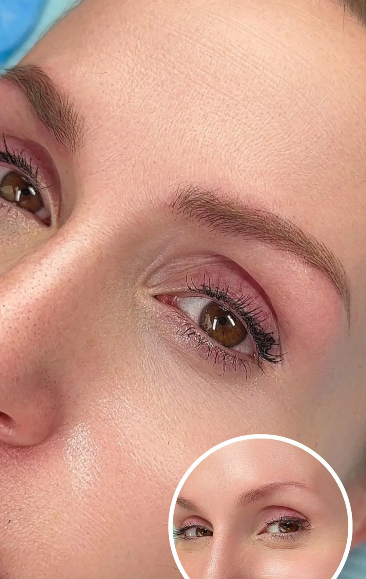 Before and 1-month healed nano brows comparison, same client — PhiBrows technique