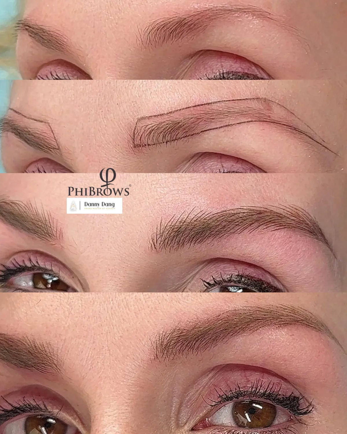 Nano hairstrokes progression: before, right after, and healed 1 month — USA PhiAcademy Fresno