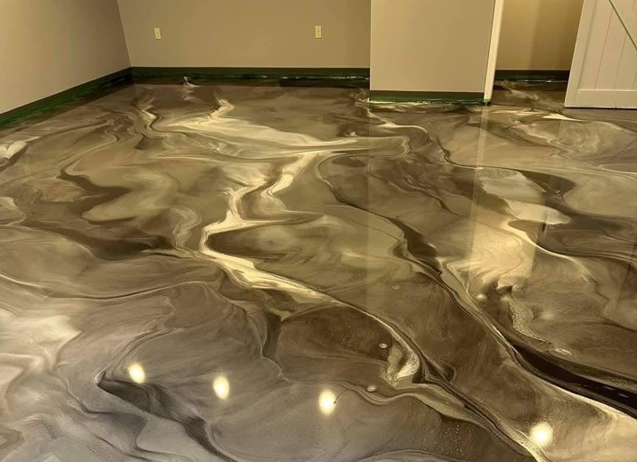 metallic epoxy - white black and grey mix