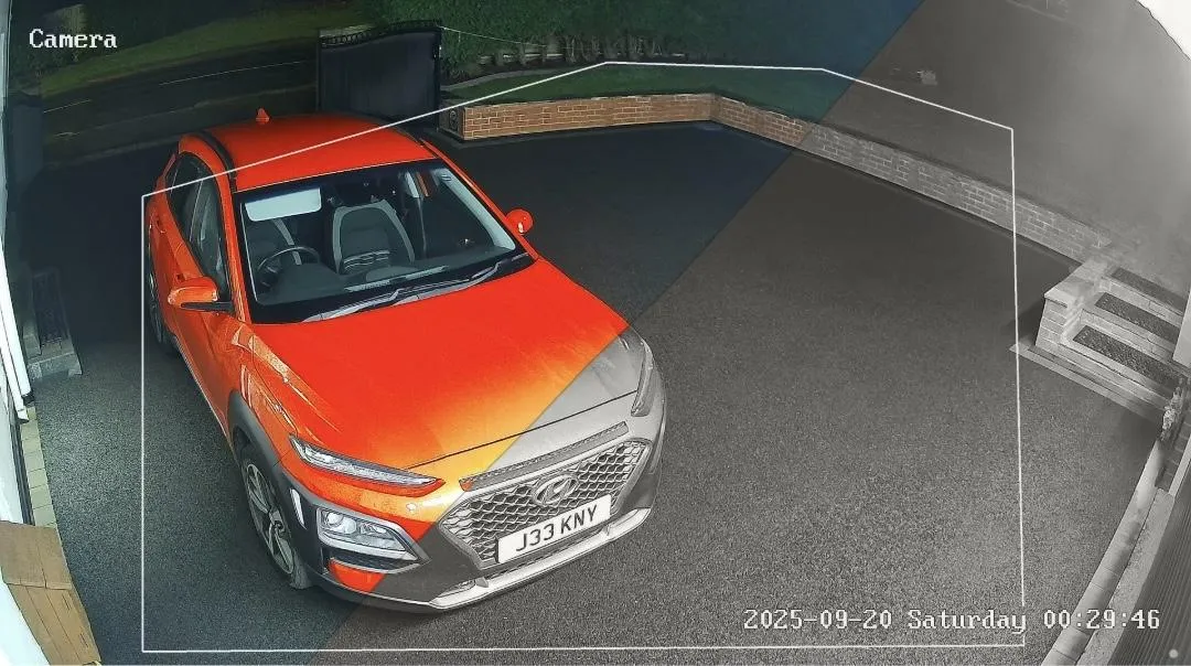 Dual light night vision example from a CCTV camera on a drive