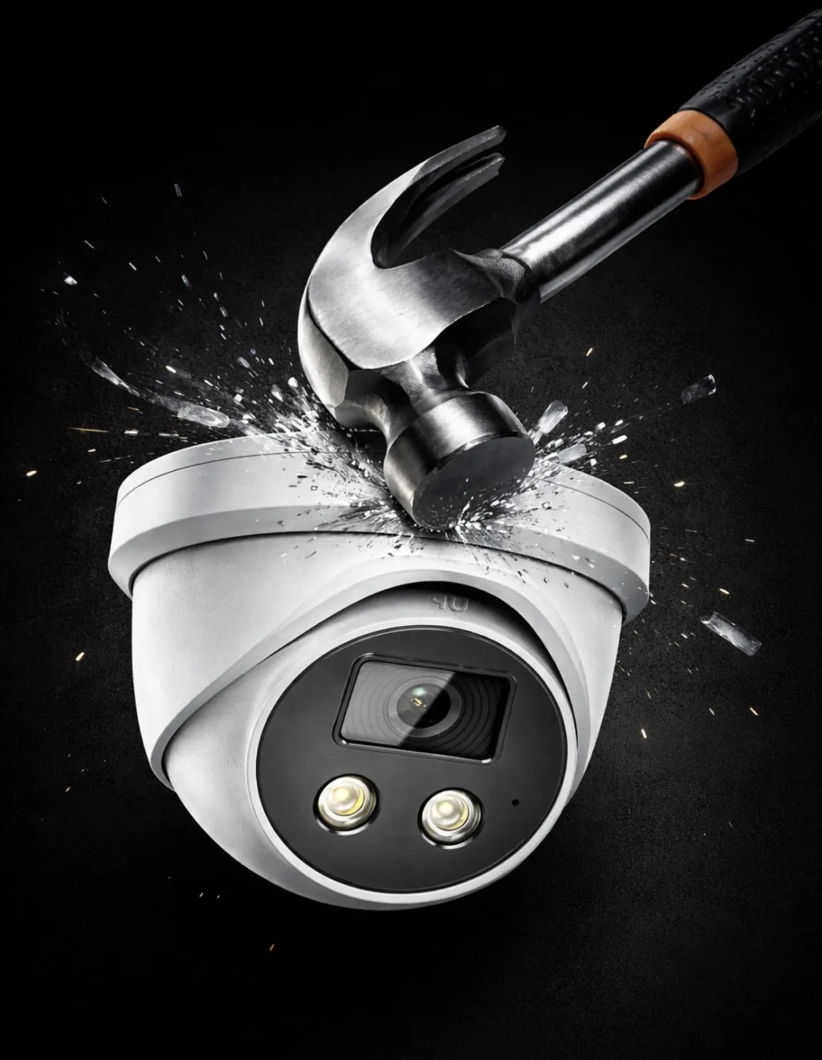 CCTV camera being hit by hammer too show the durability
