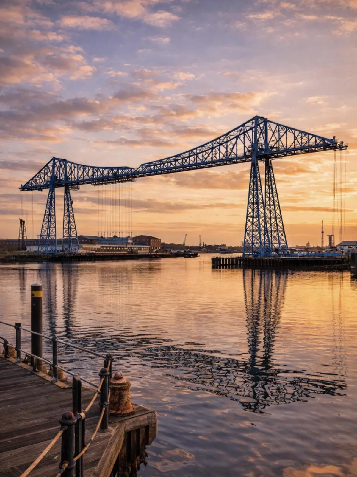 Transporter bridge in Middlesbrough with sunset