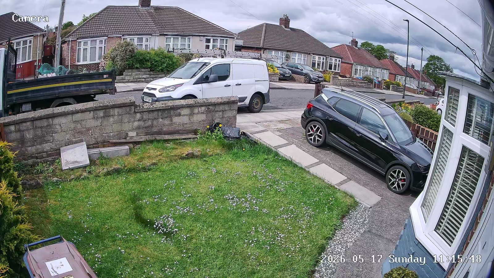 Redcar CCTV camera view of a front garden and street