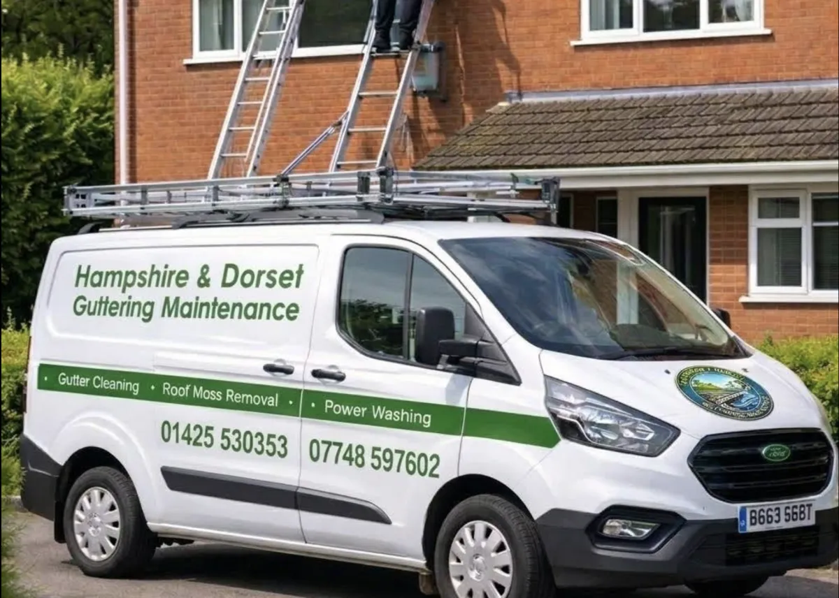 Driveway pressure washing in Ringwood, Hampshire, showing clean block paving restored by Hampshire and Dorset Guttering Maintenance