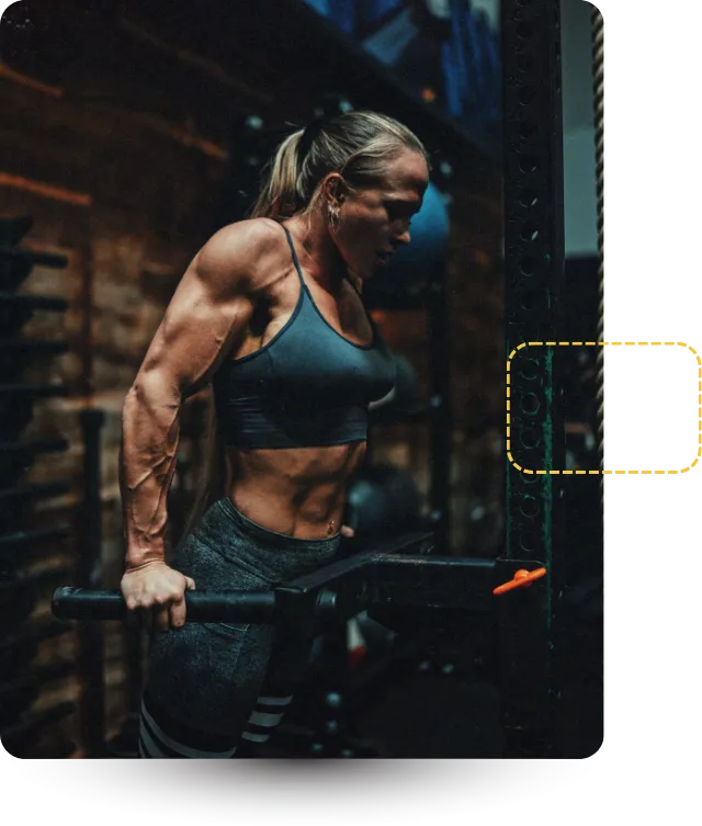 Dynamic fitness portrait of a determined individual lifting in a bright gym, strong contrast to emphasize muscle and effort, shallow depth-of-field, high-resolution with natural highlights to signal strength and resilience.