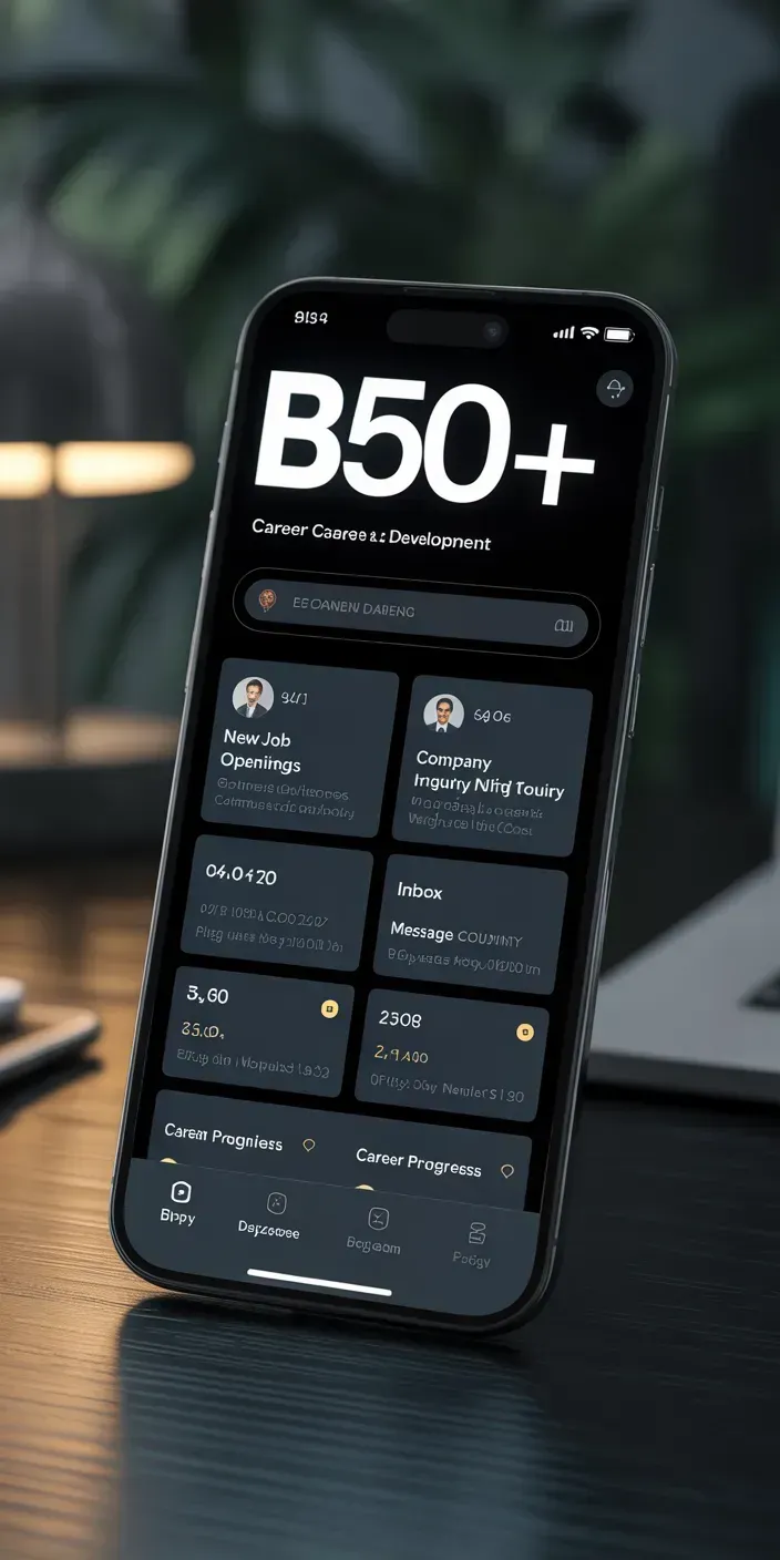 Mockup of the BB50+ mobile application interface