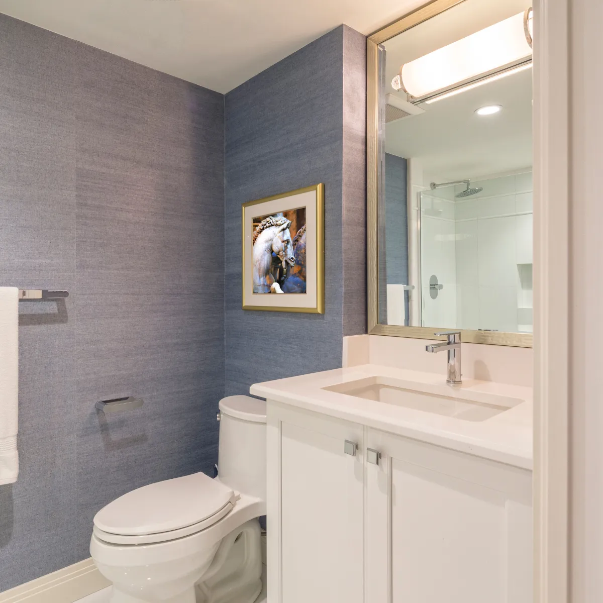 Bathroom remodeling project with custom vanity and tile shower in Portland, OR