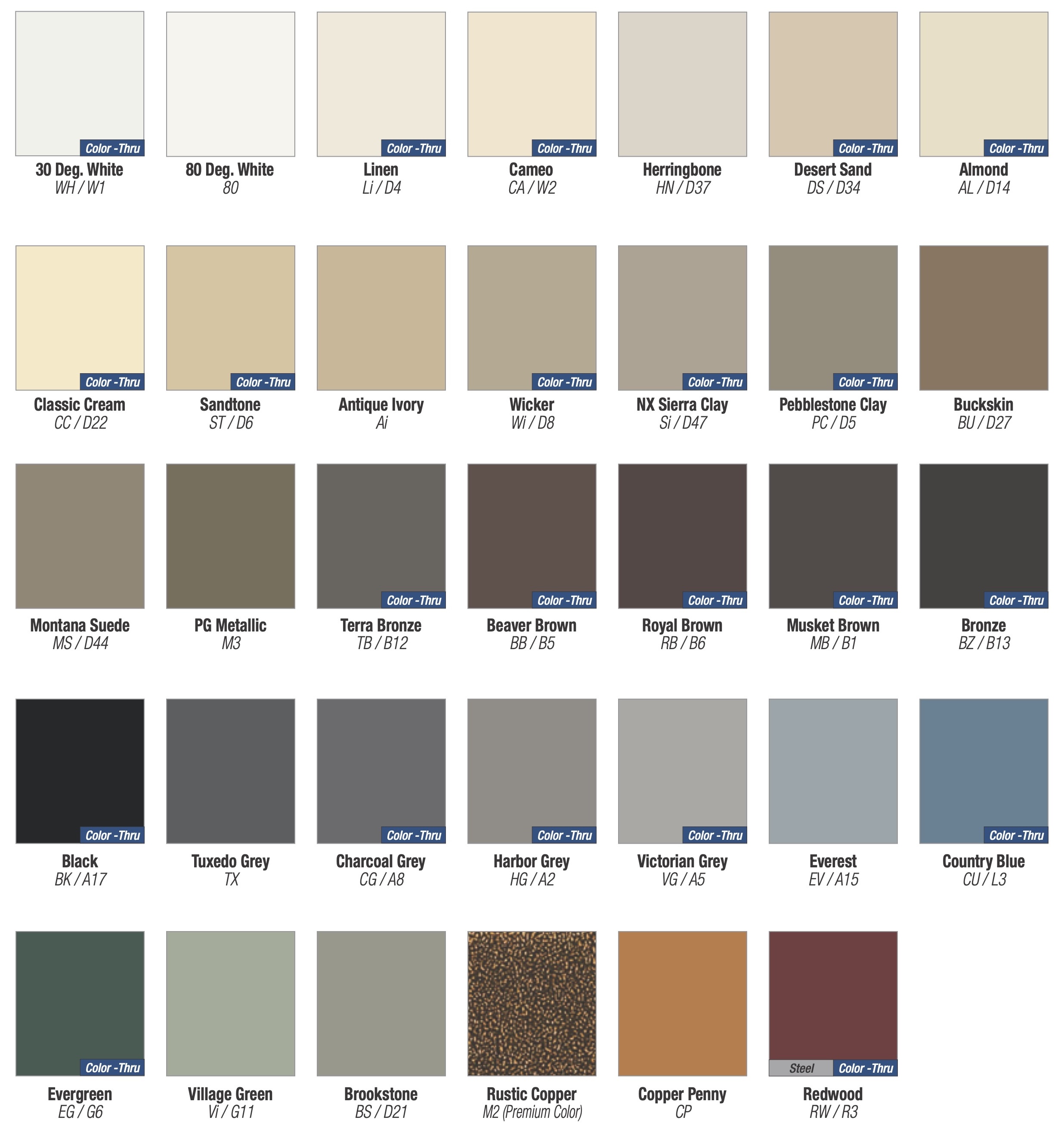 seamless gutters color chart