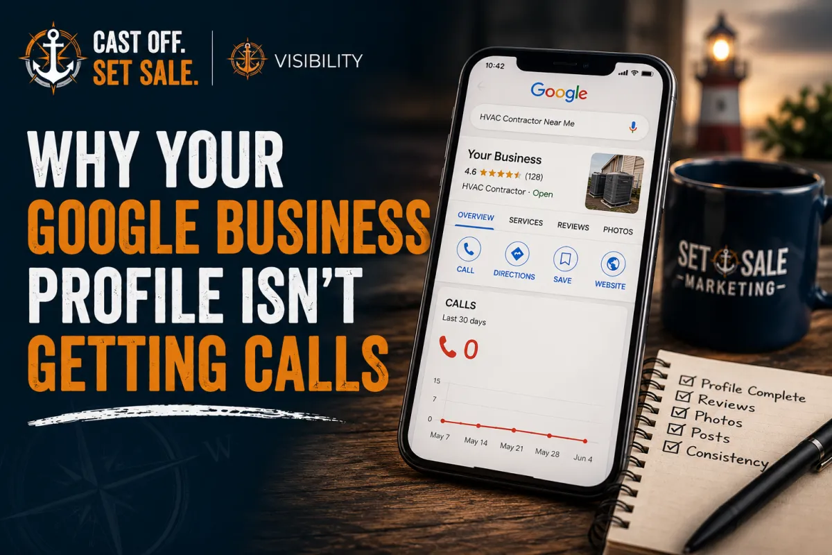 Google Business Profile showing zero calls, illustrating common visibility issues that can prevent a local business from generating customer calls through Google.