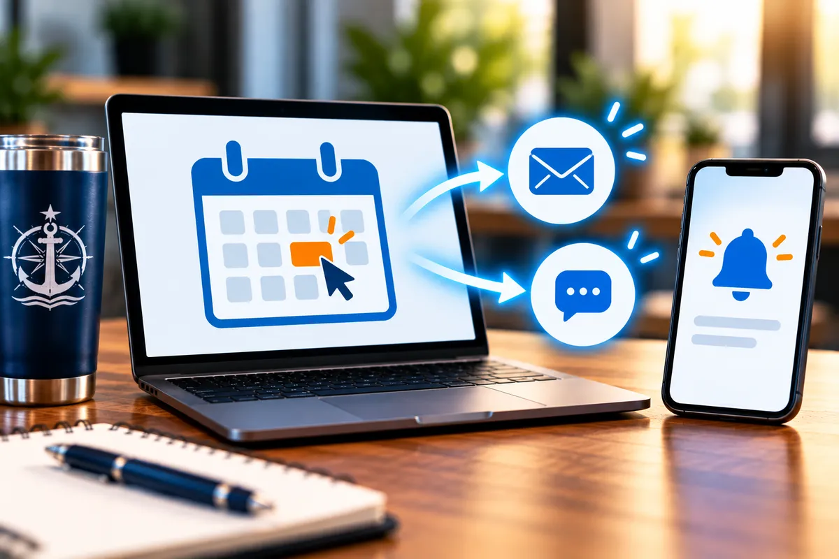 Automated appointment scheduling system sending customer confirmations and reminders