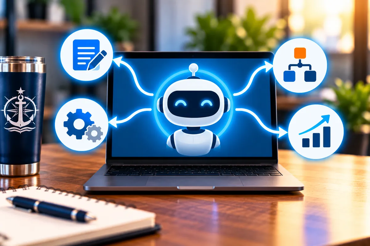 AI and workflow automation tools handling routine content, data, reporting, and business processes