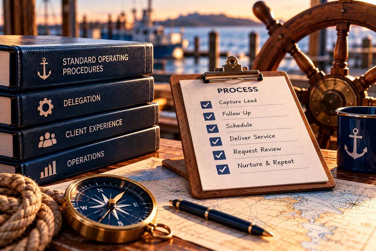 Documented business processes, delegation guides, and a checklist representing the Systems stage of the Set Sale Framework