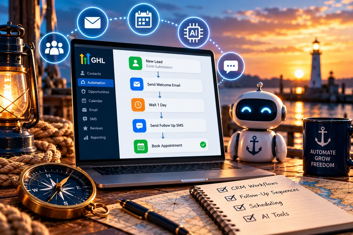 Automated CRM workflows managing lead follow-ups, appointment scheduling, and AI-powered tasks in the Set Sale Framework