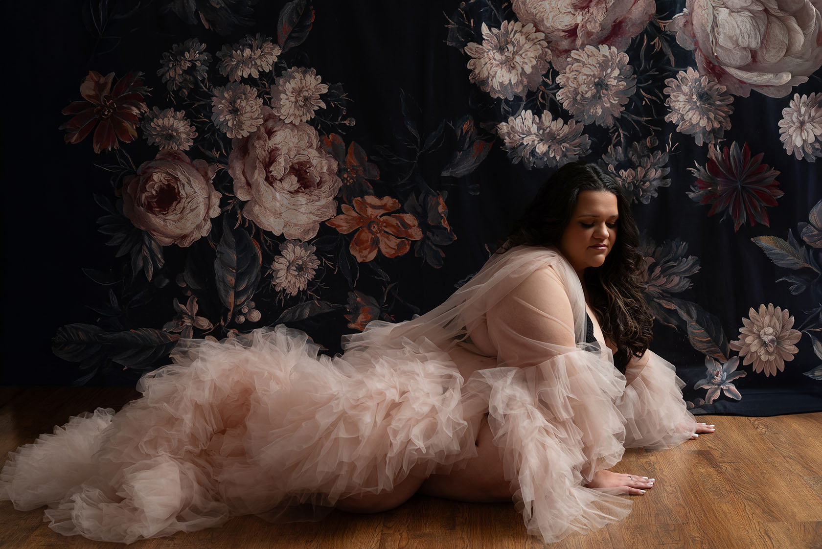 Image of Nicole in tulle robe from her boudoir photoshoot with Cory Powell Photography in Springfield, MO
