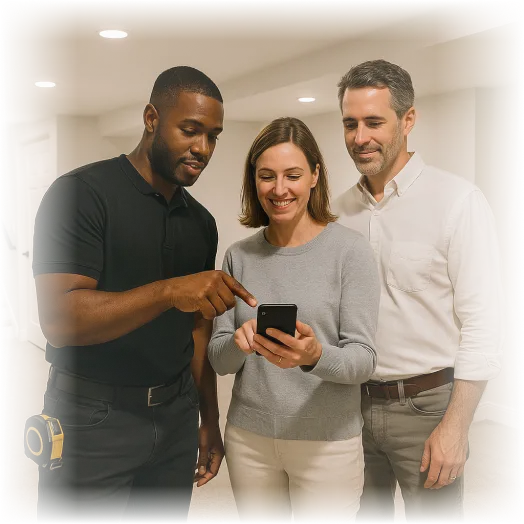 Contractor showing a homeowner a five-star review collected through Jobleo