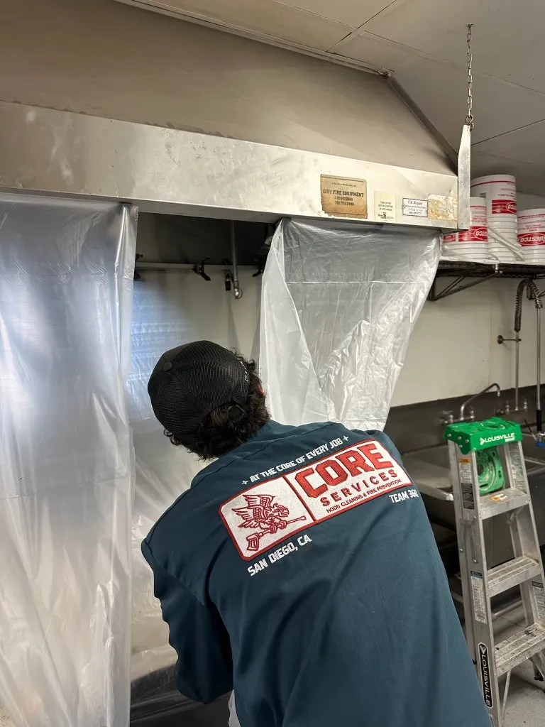 Before and after hood cleaning by Core Hood Cleaning - NFPA 96 compliant service in San Diego