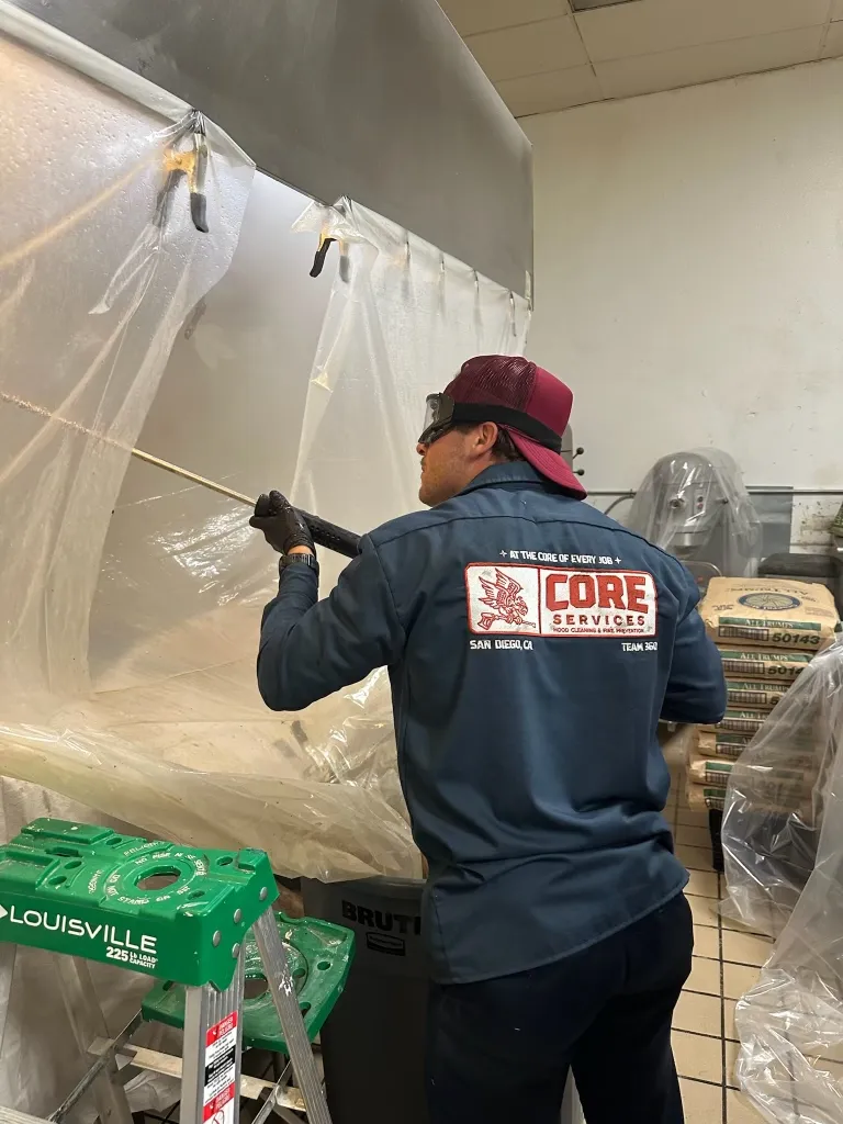 Before and after hood cleaning by Core Hood Cleaning - NFPA 96 compliant service in San Diego