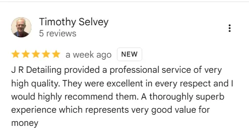 a 5 star google review for a car detailing business