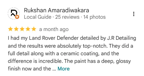 a 5 star google review for a car detailing business