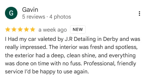 a 5 star google review for a car detailing business