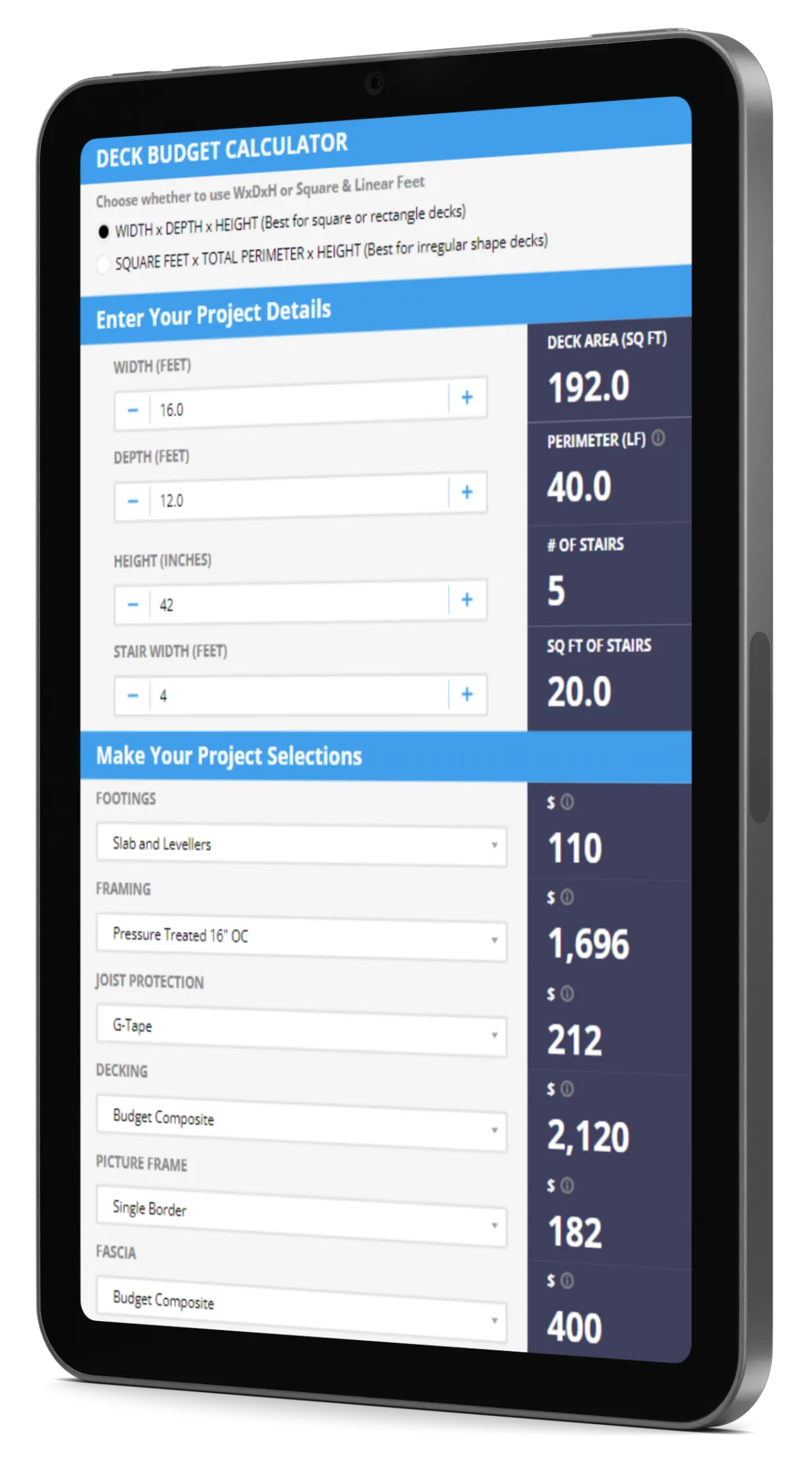 Deck Budget Calculator for Saskatchewan