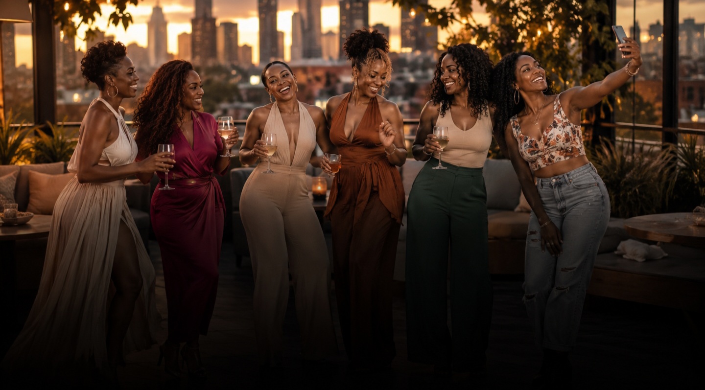 Joyful Black women laughing together, enjoying sisterhood and connection