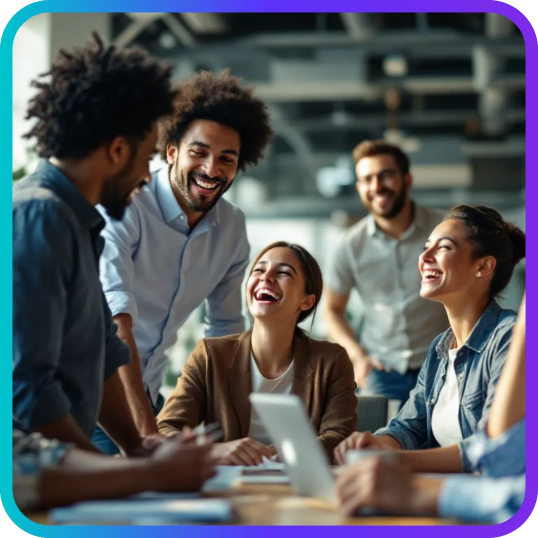 A group of work colleagues laughing together