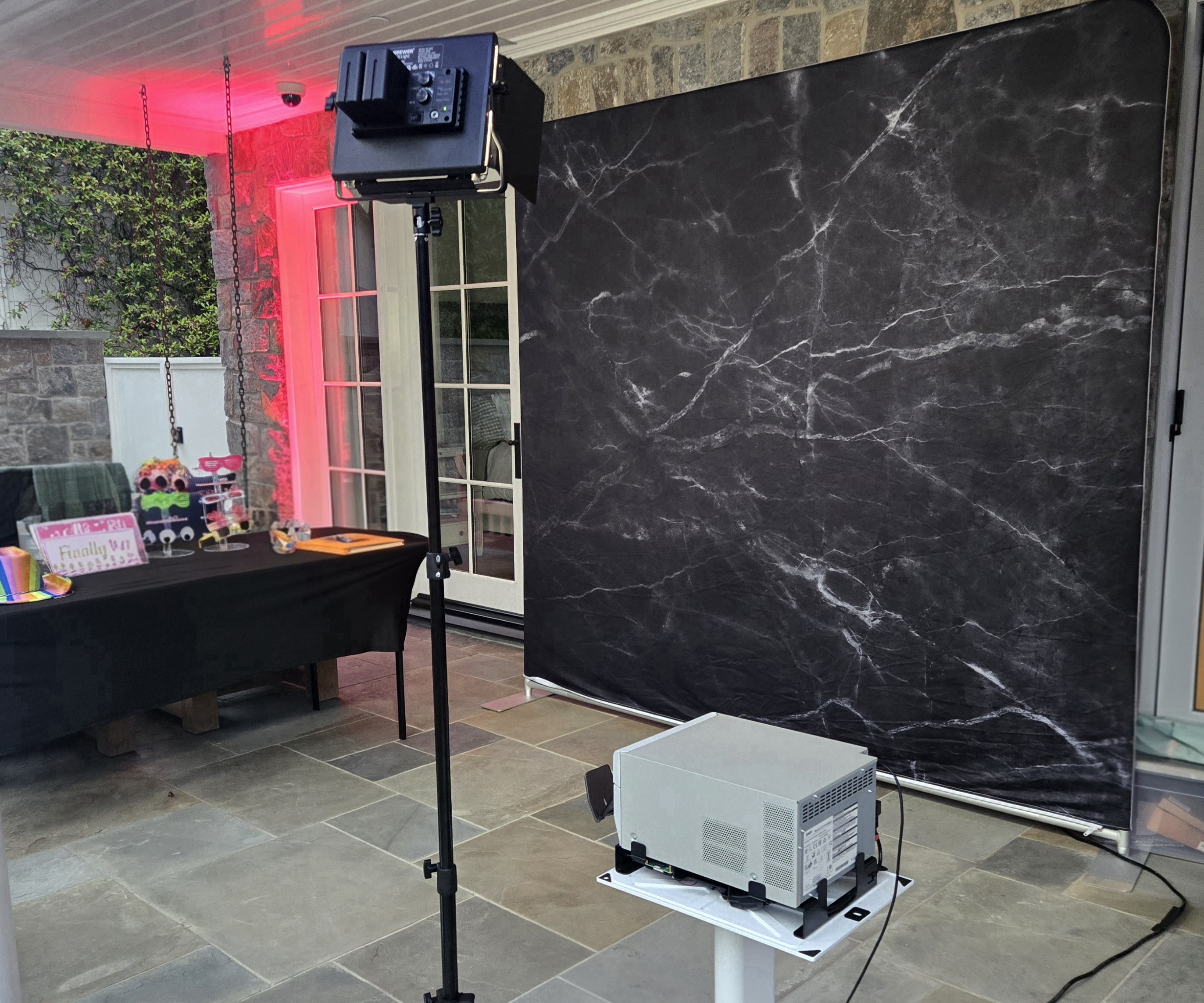 photo booth setup for a birthday party
