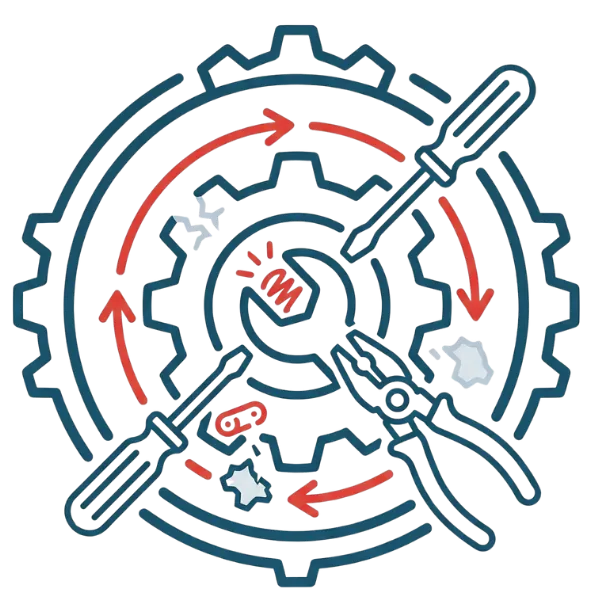 HVAC repair tools including a wrench, screwdriver, and pliers inside a gear, symbolizing efficient heating and cooling system service for homes and businesses.
