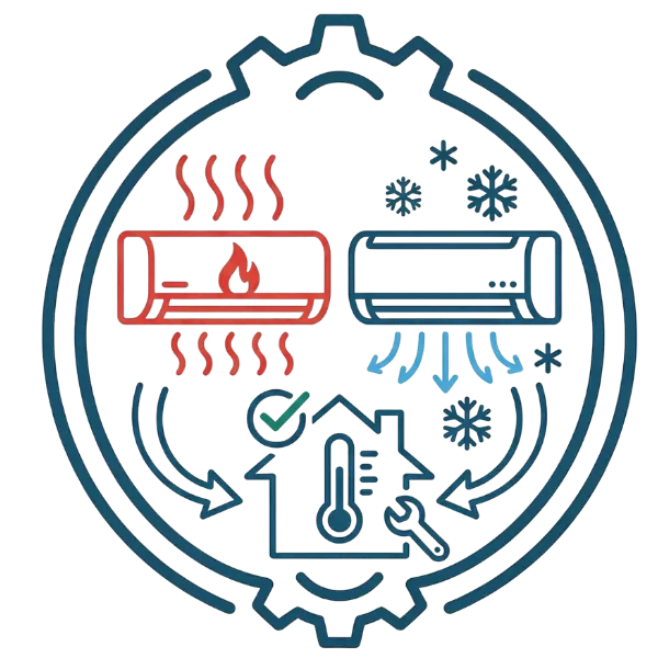 Iconic illustration of HVAC systems with heating and cooling components, showcasing efficient temperature control for homes and businesses, relevant to Air King Heating & Cooling services.