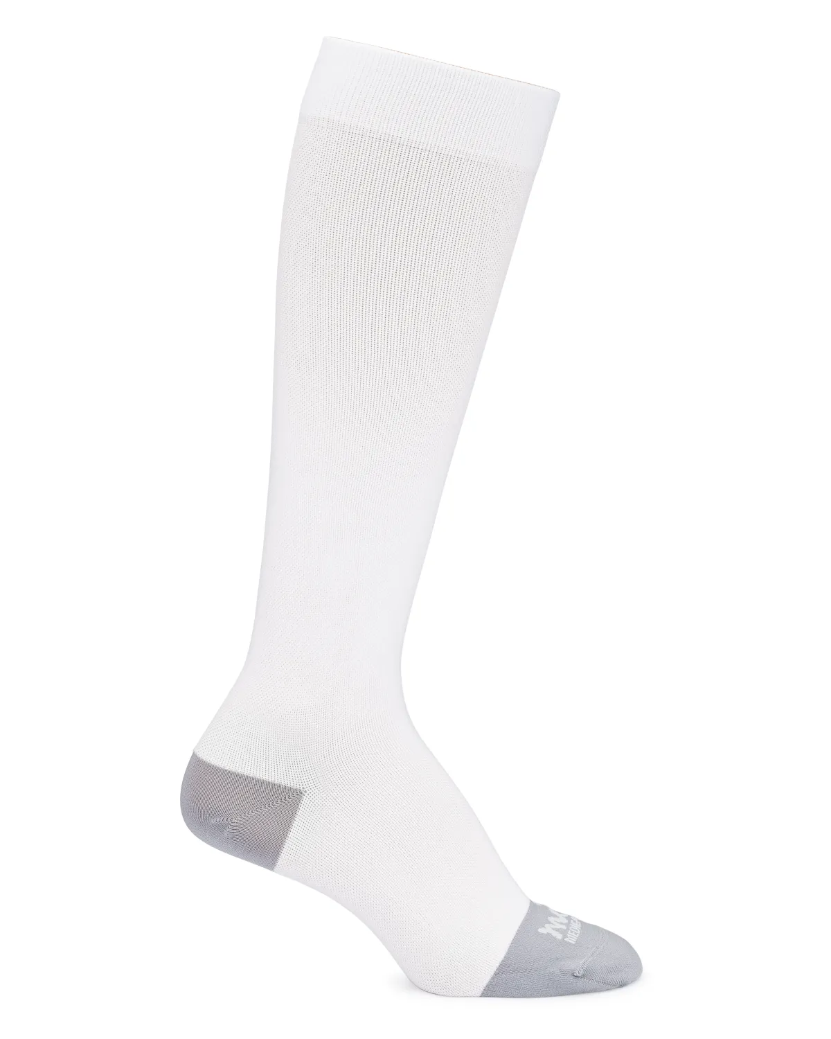 A pair of stylish, pastel compression socks draped over a wooden bench, with a background of soft blankets and a baby toy, evoking gentle support and everyday practicality.
