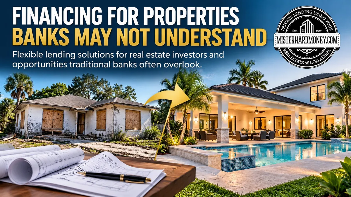 Discover flexible financing for unconventional Florida properties. Mister Hard Money offers private lending solutions for real estate investors and unique deals..