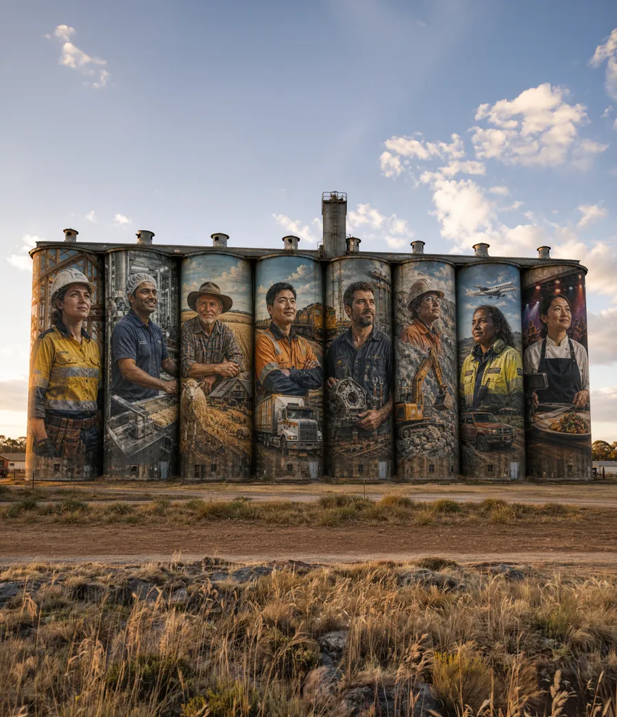 Noisy industries depicted on a wheat silo