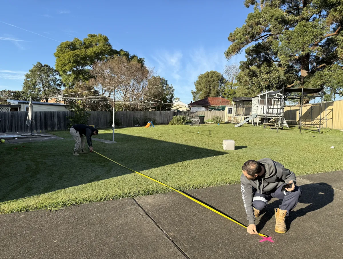 Sharpe & Co team measuring the site for the Old Toongabbie extension and deck build