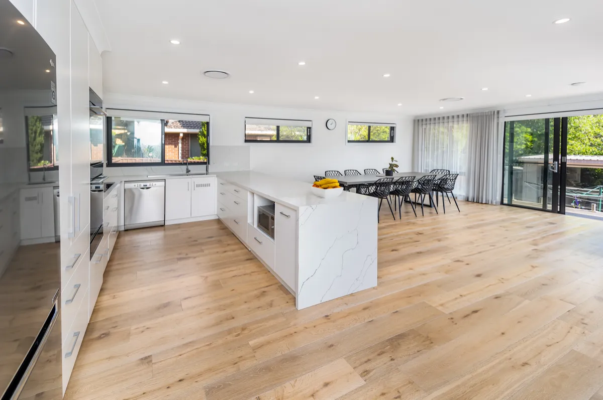 Modern kitchen renovation with island bench, completed by Sharpe & Co in the Hills District