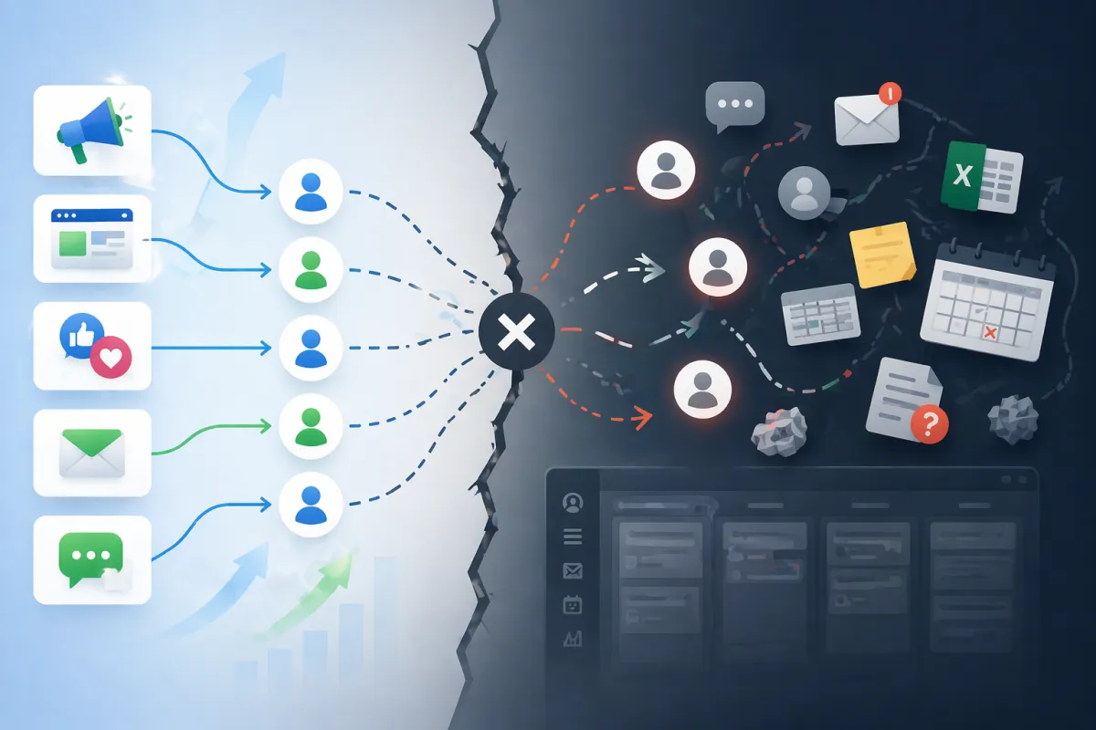 Leads komen binnen maar gaan verloren door slechte opvolging en gebrek aan CRM systeem en automatisatie