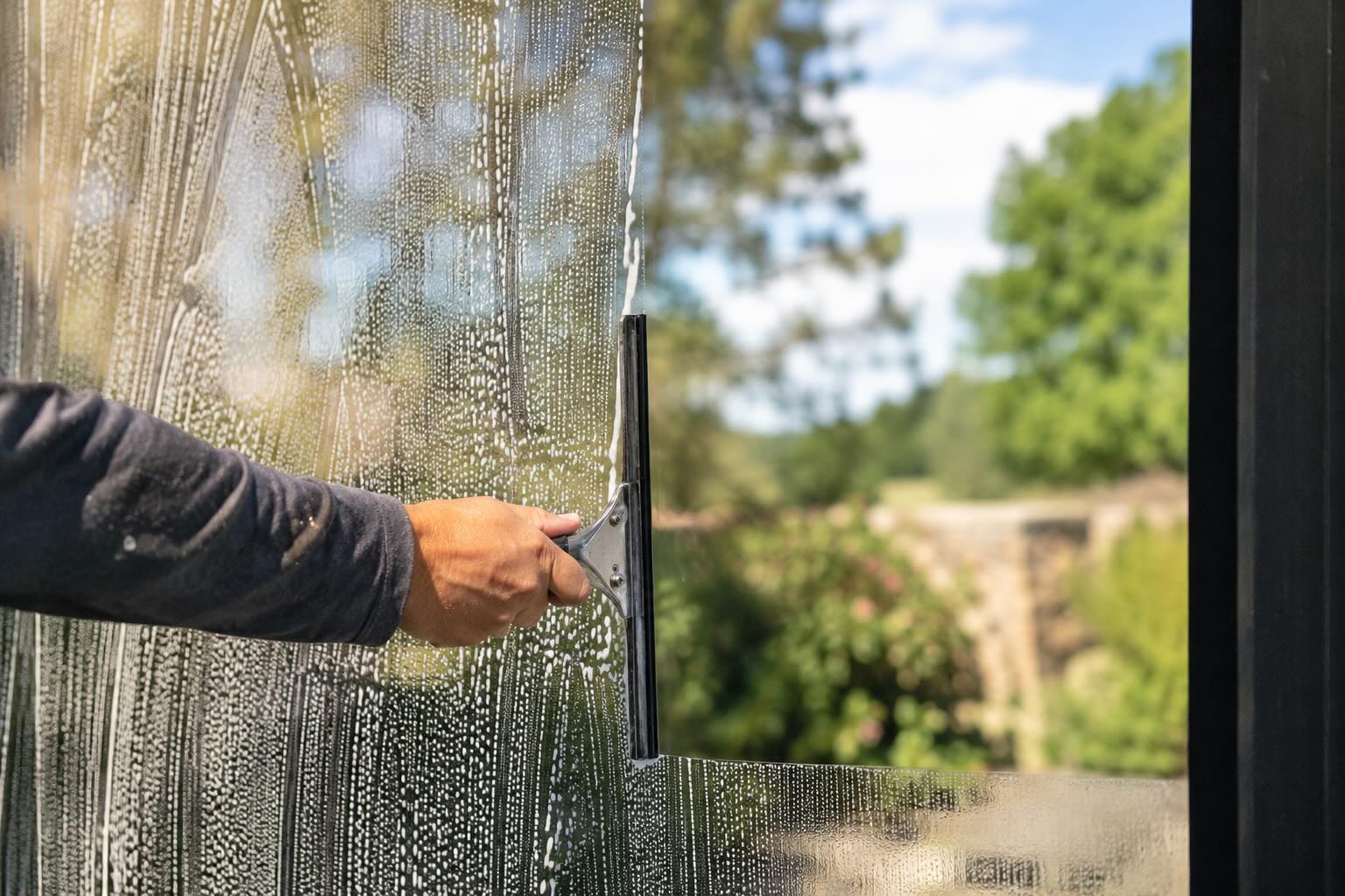 Professional Window Cleaning in process, Sonoma County, SV Exterior Home Cleaning