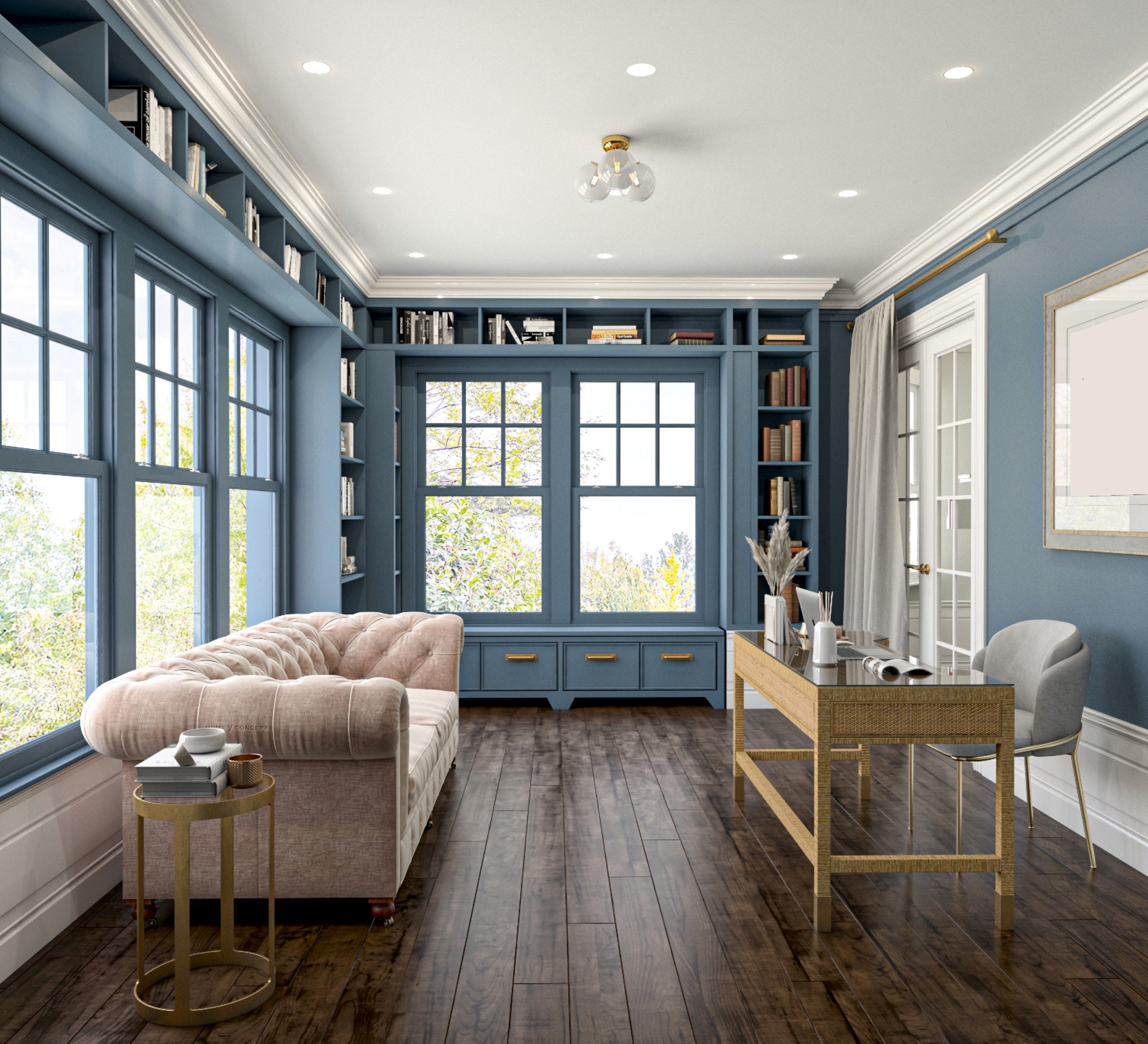 Finished custom hardwood flooring in a residential living space