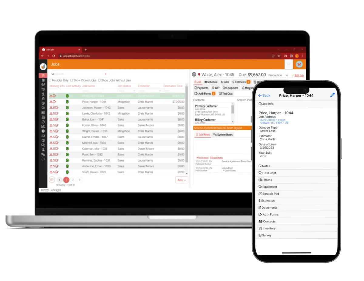 JobSight Restoration Management Software - Cloud based solution access anytime & anywhere. Desktop and mobile app available.