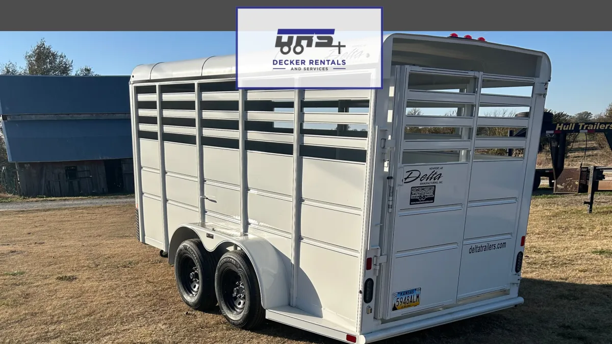 Stock trailer for safe livestock and cattle transport rental at Decker Rentals and Service in Wichita, Kansas