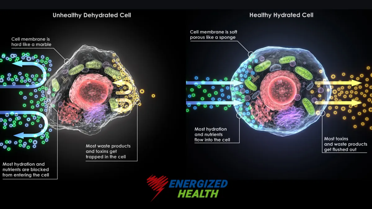 Unhealthy dehydrated cell versus healthy hydrated cell — Energized Health