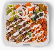 Featured plated Classic Lamb Gyro with crisp vegetables and pita