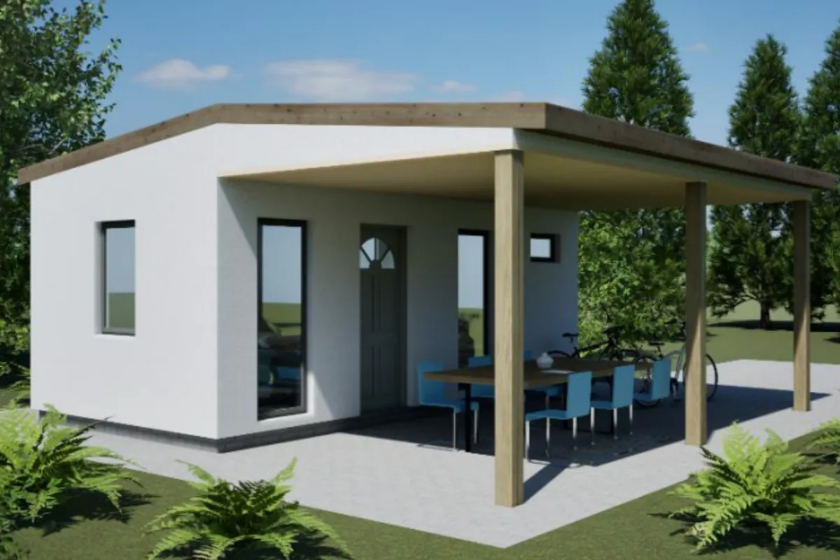 22 m2-es moduláris ház tágas 20 m2-es terasszal és modern kialakítással