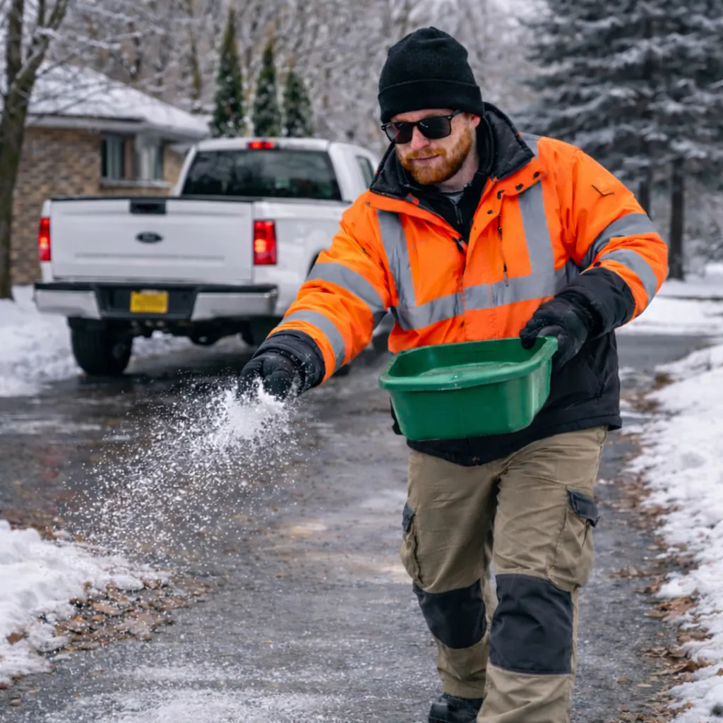 a small pine tree in the middle of a snowy field