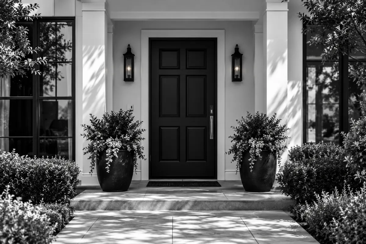Symmetrical Monochrome Farmhouse Entryway