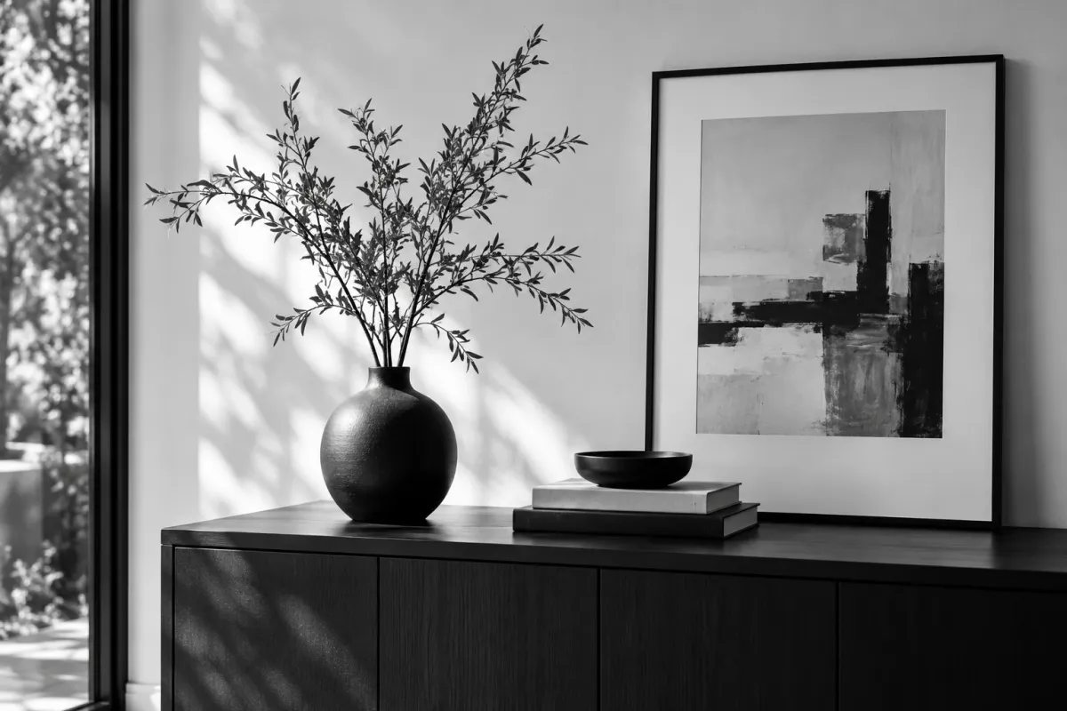Monochrome Console with Abstract Art