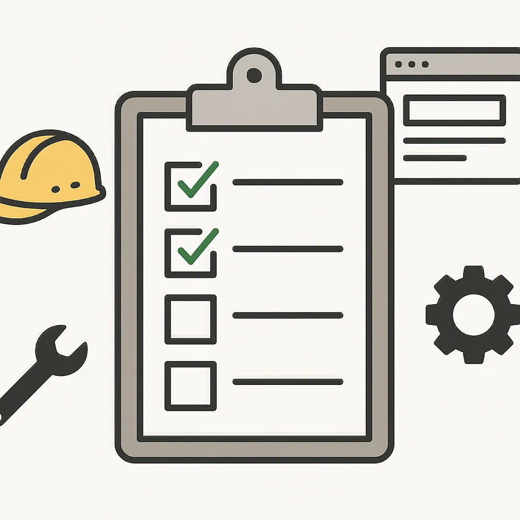A simple checklist illustration representing the essential features needed for a contractor website that generates leads and customers.