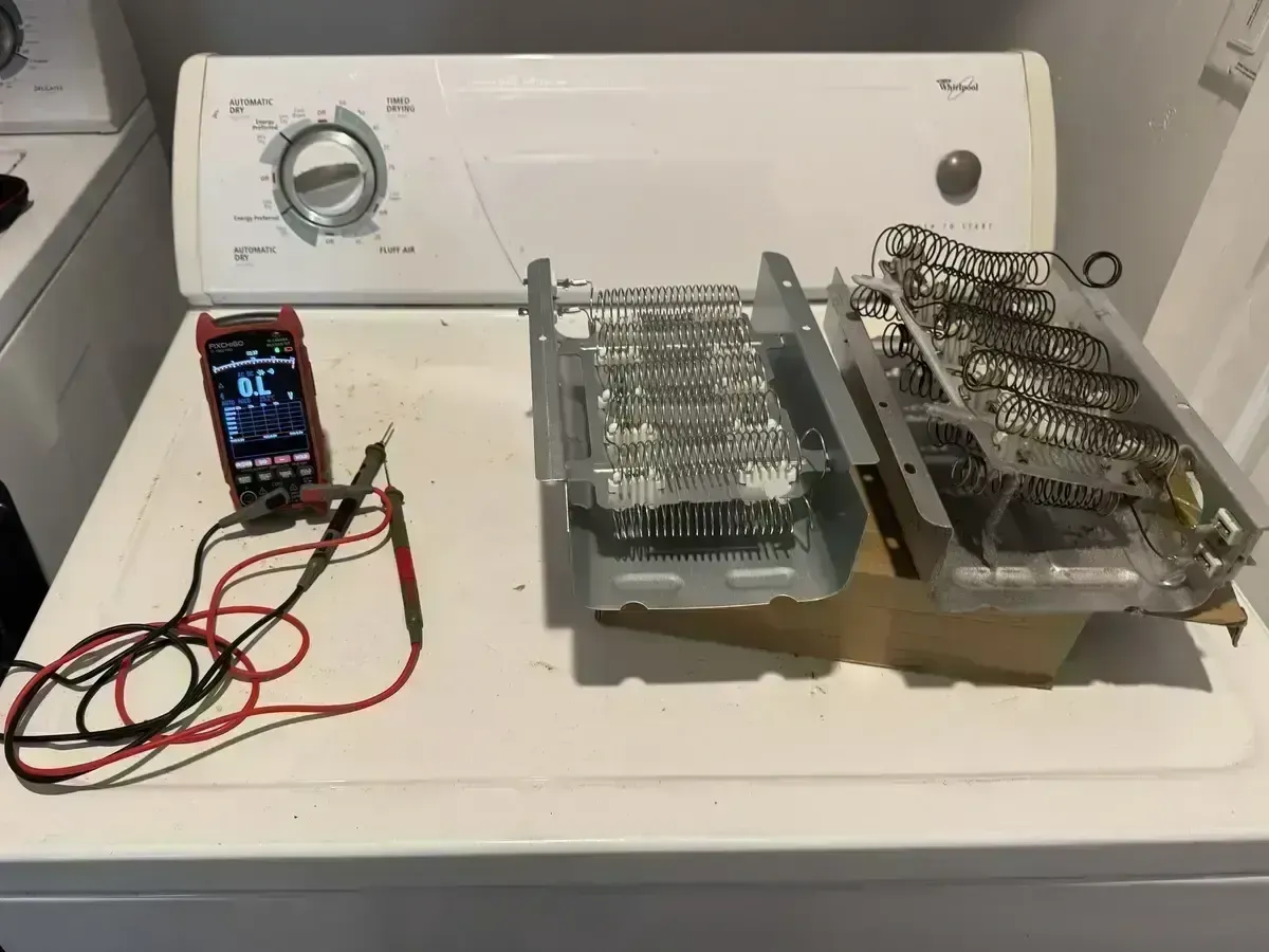 Dryer not drying repair with heating element replacement and electrical testing